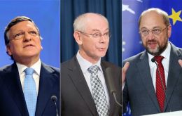 The six-hand EU delegation: Barroso, Van Rompey and Schulz  