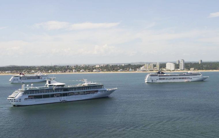 A busy January day in the bay of Maldonado, as hundreds of visitors land for a tour of Punta del Este 