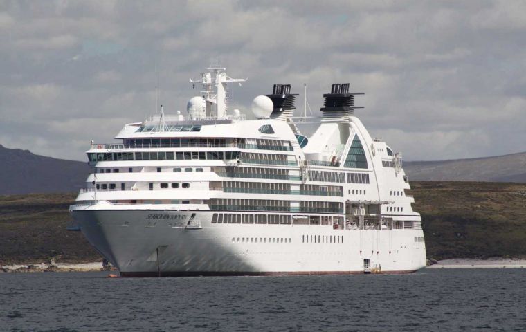 The “Seabourn Sojourn” anchored in Port William on a blue sky Friday (Pic Alan Henry)