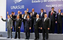  Family picture of presidents and representatives at the Unasur summit in Lima 