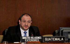 Guatemala’s Foreign minister Carrera Castro making his presentation before the OAS Permanent Council