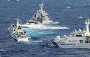 Chinese patrol vessels challenging the Japanese
