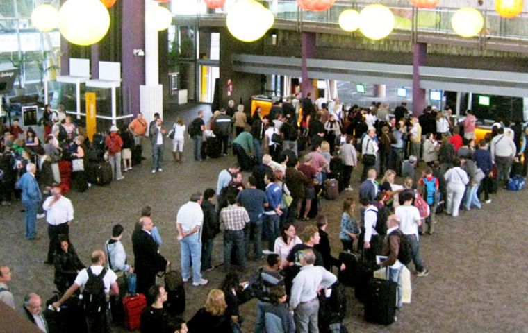 A ferry terminal in Bs. Aires with Argentine tourists and (US dollars)  