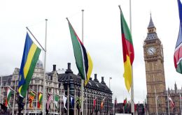 Commonwealth flags flying outside the British Parliament 