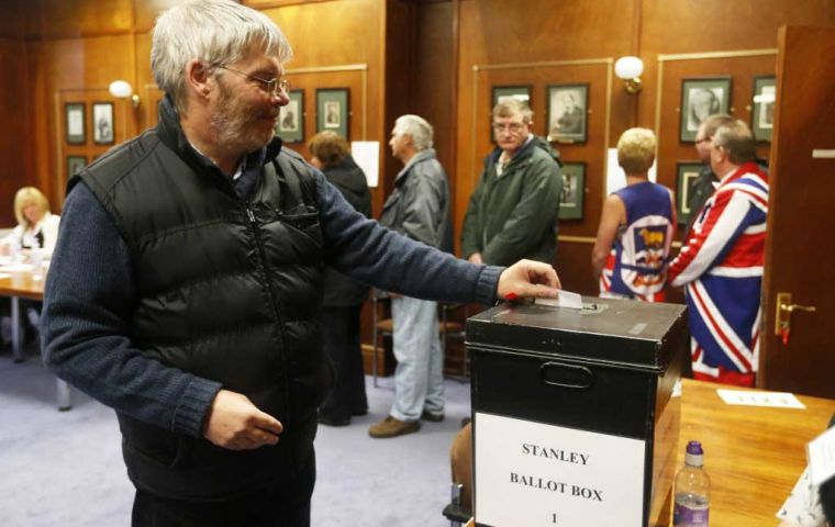 MLA Gavin Short voting at the Chambers in Stanley (Pic EFE)
