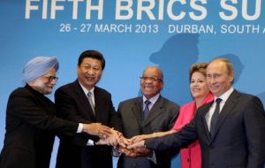 Host President Zuma (Center) host of the summit next to the other BRICS leaders 