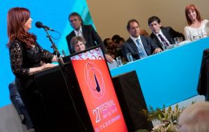 Cristina Fernandez during the Mar del Plata cinema festival replying to those who called her husband the ‘one eyed president’  