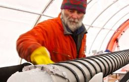 A segment of the drilled 364-metre deep ice core on James Ross Island