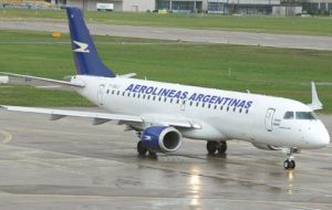 Aerolineas E-190 parked in Buenos Aires regional air terminal 