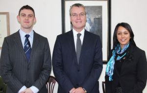 Sam Cockwell & Tara Thomas with Peter Hayes, Director of Overseas Territories