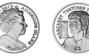 A recent portrait of Baroness Thatcher and the obverse with an effigy of Queen Elizabeth II.