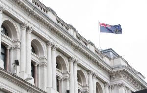 Falklands’ flag flying over the Foreign Office in London to recall Liberation Day