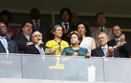 FIFA’s Blatter and an ill-humored President Rousseff trying to address the crowd  