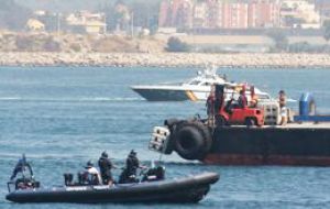 The standoff between Gibraltar and Royal Navy vessels with the Guardia Civil fast boats and Spanish fishermen  (Photo: Gibraltar Chronicle)