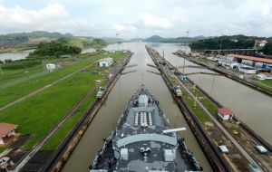 The Type 23 frigate crossing the canal  (Pic by RN}