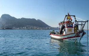 Spanish fishing vessels with their nets at Gibraltar Bay 