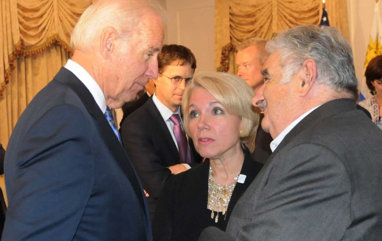 Mujica and Biden (R) meet at the Waldorf Astoria 