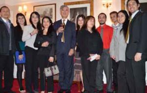 Residents at Government House, hosts of Governor Haywood celebrating with Chilean flags (Pic PN)