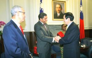 Foreign Minister Gonsalves speaking at a ceremony to mark the 102nd National Day of Taiwan 