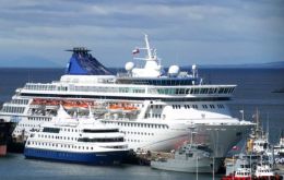 The port of Punta Arenas on a busy summer day with several cruise vessels 