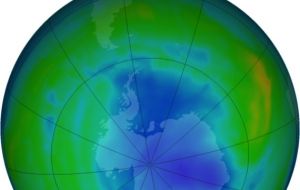 Nasa satellite infrared picture of the south pole and the ozone layer hole  