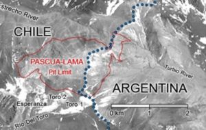 The Pascua-Lama gold mine on the Andes border between Argentina and Chile is planned to demand an investment of 8 billion dollars