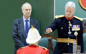 Governor Lt Gen Sir James Dutton of the Royal Marines receives the keys of Gibraltar (Pic by Jim Watt)