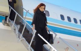  The Argentine president arrived from El Calafate late Monday evening 