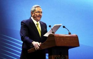 President Raúl Castro as the host reads the Havana Declaration at the closing of the summit 