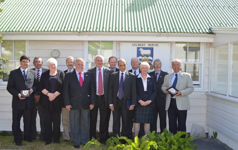 The visiting group with members of the Legislative Assembly outside Gilbert House  (Pic FIG)
