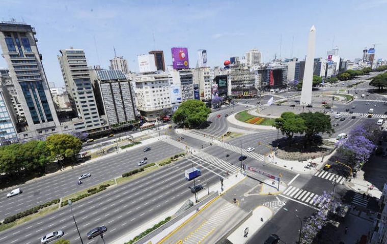 Downtown Buenos Aires and some of the main avenues empty of the daily chaotic traffic