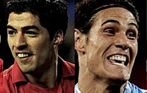 Luis Suárez and Edinson Cavani, the country's two strikers who play in England and France's premier league teams 