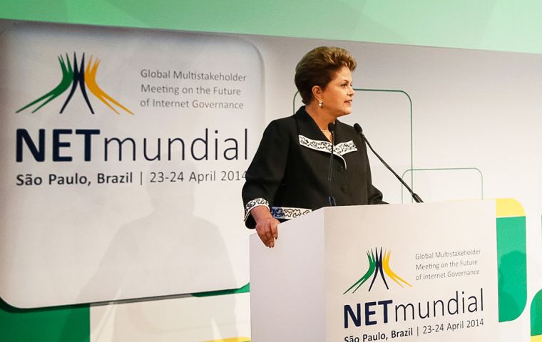 President Rousseff at the opening of the NETMundial conference in Sao Paulo 