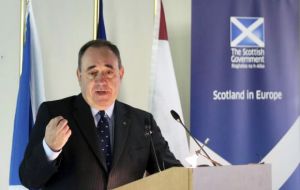 Prime Minister Alex Salmond during a speech to the College of Europe in Brussels