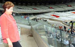 Rousseff on a tour of unfinished stadiums agreed to meet protestors 