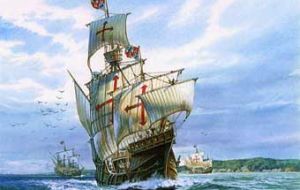 The “Santa Maria” accidentally ran aground off the coast of what is now Haiti on Christmas Day in 1492
