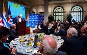 Mujica addressing the US Chamber of Commerce in Washington on Tuesday where he was applauded several times 