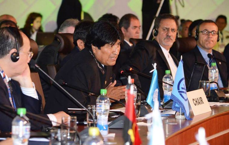 Evo Morales hosted the meeting which convened representatives from 133 countries 