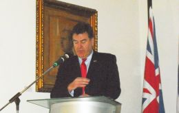 British Ambassador to Uruguay Mr. Ben Lyster-Binns delivering his Queen´s birthday speech at the British Embassy in Montevideo.