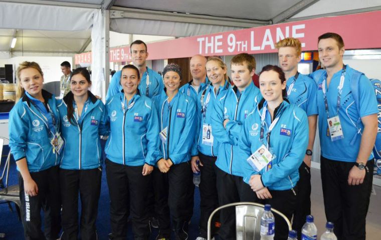 Badminton squad: Sonia Arkhipkina, Laura Minto, coach Rebecca Pantaney, Doug Clark, physio Nat Hill, Chris Eynon, Anna Luxton, Dominic Jaffray, Louise Williams, Ross Stewart and Michael Brownlee