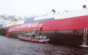 The Navimag ferry Amadeo I listed and half sunk in the Kirke pass  