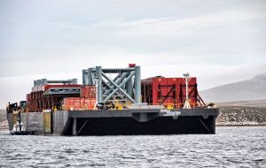 A temporary dock facility is being installed in Port Stanley to support Premier's  program (Pic Mark Spicer)