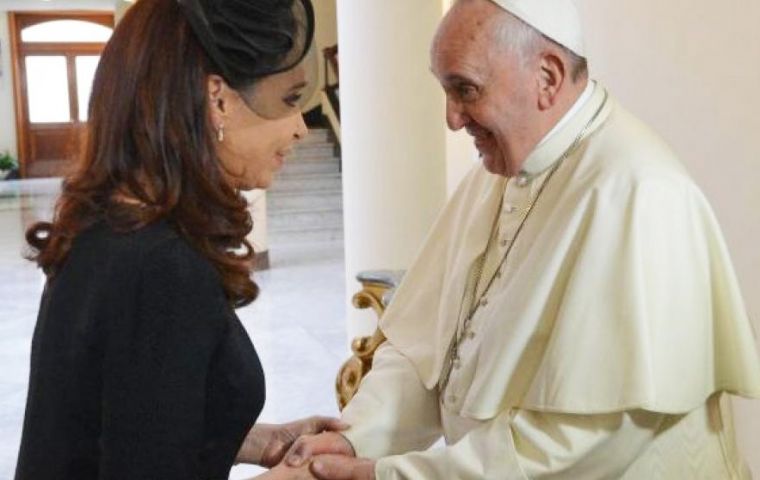 The Argentine president and the Pope at Saturday's meeting 