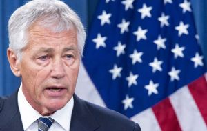 Hagel is on a three-countries six-day visit to South America and on Monday will attend the Americas Defense ministers conference in Peru