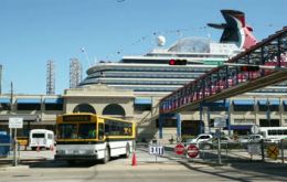 The Carnival Magic docked in Galveston, after a week-long cruise that included being denied docking by Belize and Mexico