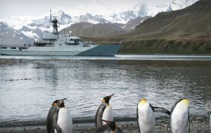 HMS Clyde was on patrol in South Georgia waters in late October, calling in at King Edward Cove on October 22nd