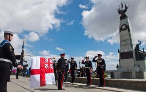 The Royal Navy ceremony at the Battle of the Falklands memorial in Stanley