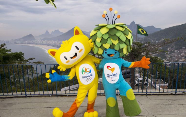 Vinicius and Tom, mascots of the Rio de Janeiro 2016 Olympic and Paralympic Games.
