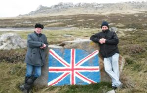 Mick (right) and Steve are pictured at Mount Harriet following their return to the Falklands. zm8-1mbkGDMmhefBqWxj