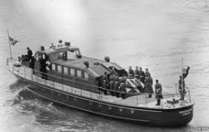 The Havengore which carried the coffin along the Thames, retraced the 1965 journey, with Tower Bridge being raised to honor the occasion.